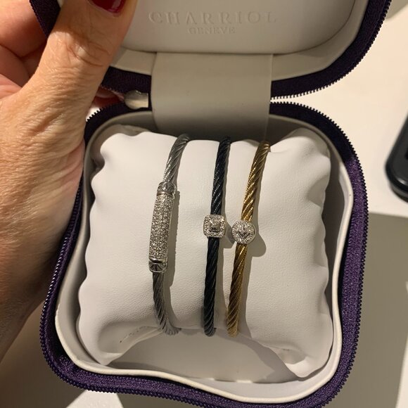 Charriol Diamond Station Cable Bracelet Stack (Gold and Rhodium) - Picture 1 of 4